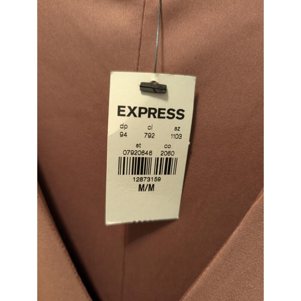 New! Express Ruffle Flutter Sheer Bodycon Vneck Mini Dress Rose Brown Size M - Picture 4 of 11